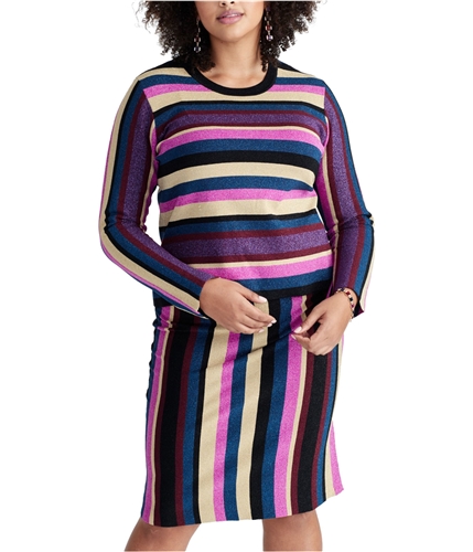 Rachel Roy Womens Metallic Striped Pullover Sweater darkpink 1X