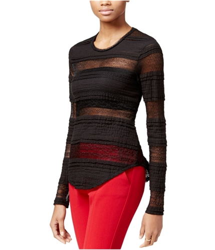 Rachel Roy Womens Striped Lace Embellished T-Shirt black XS