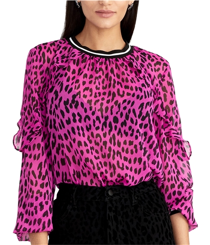 Rachel Roy Womens Sheer Leopard Ruffled Blouse darkpink 2