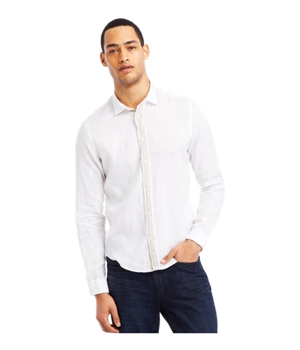 Kenneth Cole Mens Linen Blend Button Up Shirt white S