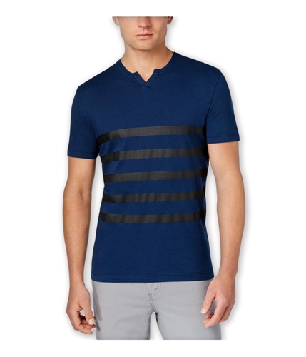 Kenneth Cole Mens Split Neck Stripe Graphic T-Shirt laguna L