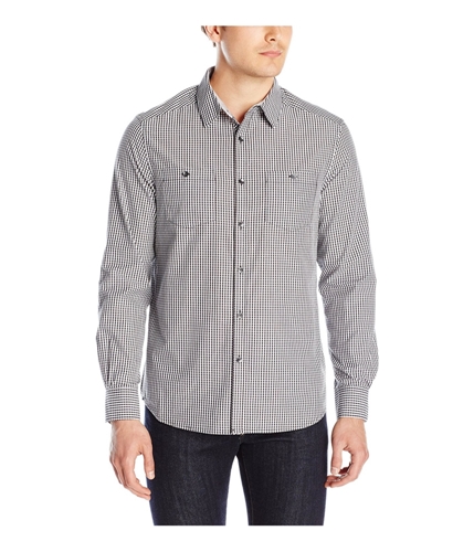 Kenneth Cole Mens Double-Pocket Checked Button Up Shirt ashgrey S