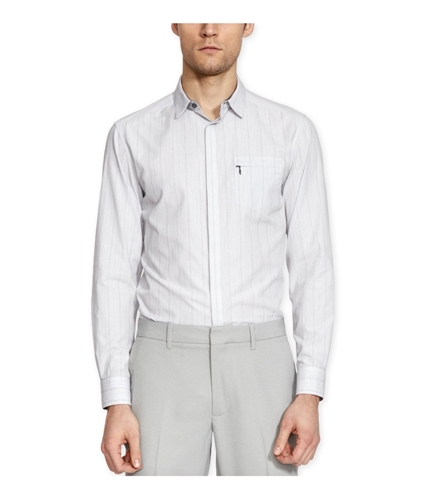 Kenneth Cole Mens Super Slim Stripe LS Button Up Shirt ashgrey S