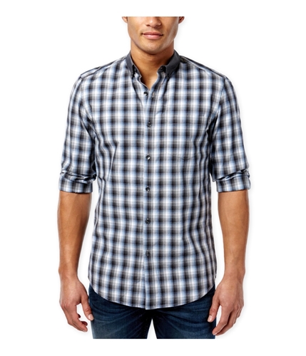 Kenneth Cole Mens Checked Super Slim Button Up Shirt bluebellcombo S