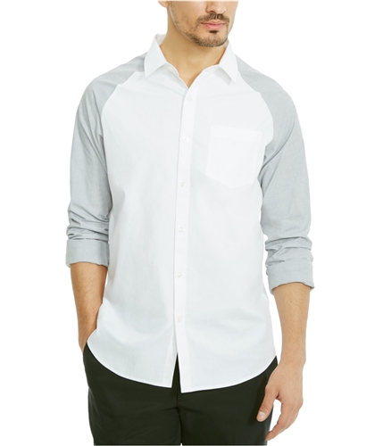 Kenneth Cole Mens Pocket Raglan Button Up Shirt whitecombo S