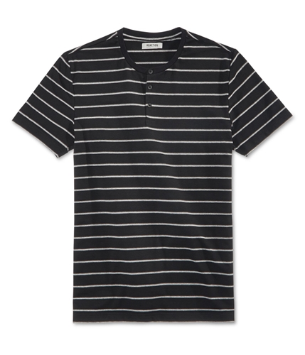 Kenneth Cole Mens Striped Henley Shirt black S