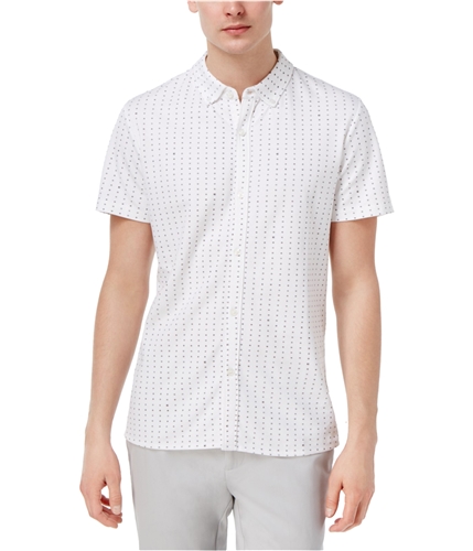 Kenneth Cole Mens Printed Button Up Shirt white S