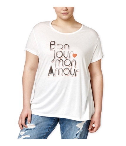 Rachel Roy Womens Curvy Bonjour Graphic T-Shirt offwhite 1X