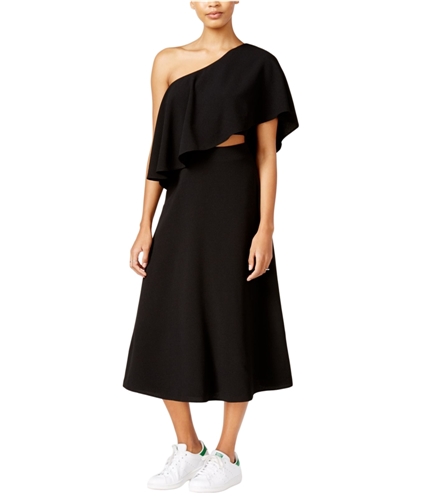 Rachel Roy Womens Flounce Midi One Shoulder Dress black 0