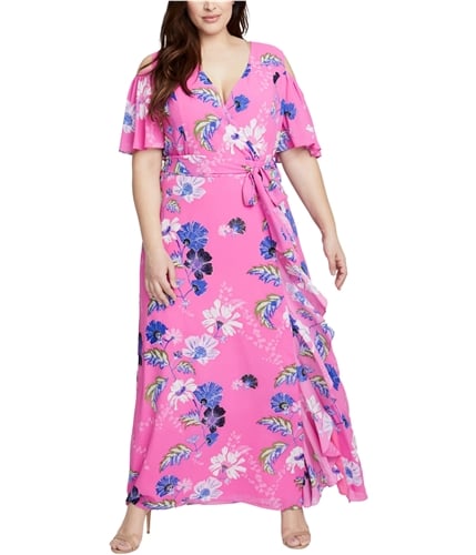 Rachel Roy Womens Ruffled Floral Maxi Dress brghtpink 14W