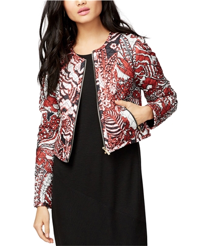 Rachel Roy Womens Printed Quilted Jacket whitecombo 0