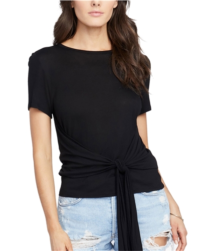 Rachel Roy Womens Cropped Tie Front Basic T-Shirt black S