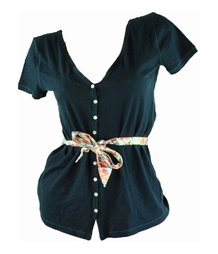 Hollister Womens Button Belted Baby Doll Blouse navy M