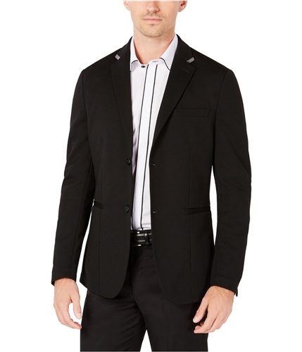 Ryan Seacrest Mens Knit Two Button Blazer Jacket blacksolid S