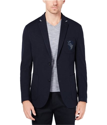 Ryan Seacrest Mens Crest Patch Two Button Blazer Jacket navysolid S