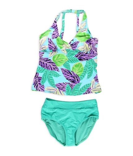 Island Escape Womens Tropical Breeze Banded 2 Piece Tankini mltiteal 12