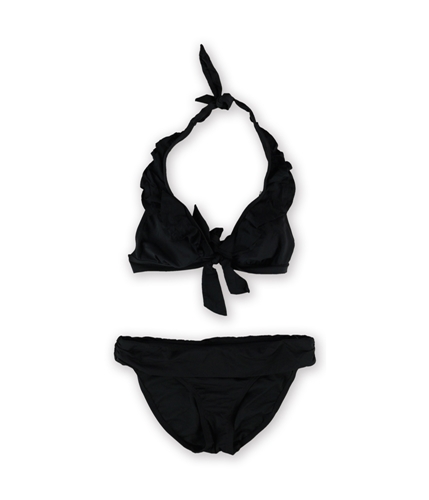 Kenneth Cole Womens Ruffle Fold Waist 2 Piece Bikini blk S
