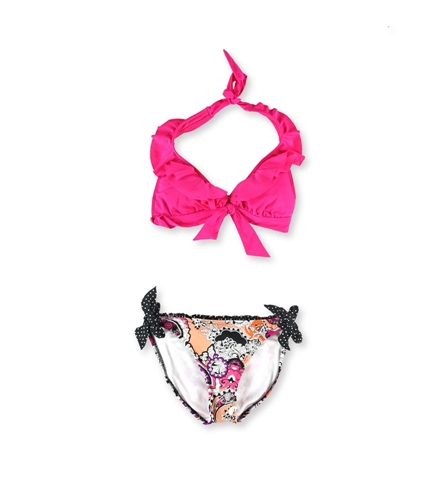 Kenneth Cole Womens Ruffle Paisley 2 Piece Bikini pink M