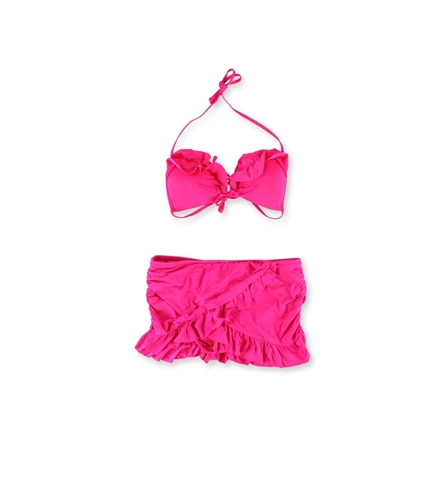 Kenneth Cole Womens Push Up Ruffle Skirt 2 Piece Bikini pnk M