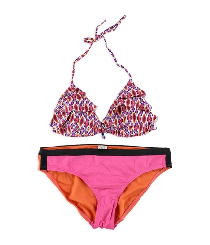 Kenneth Cole Womens Tiered Triangle Color Blocked 2 Piece Bikini crlgua M