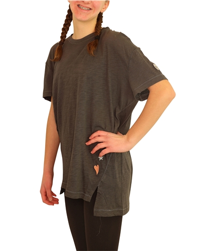 P.J. Salvage Womens Embroidered Split Hem Pajama Sleep T-shirt charcoal S