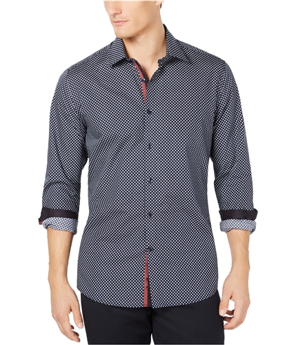 Ryan Seacrest Mens Woven Geometric Button Up Shirt navycheck S