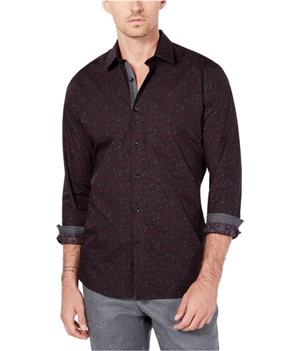 Ryan Seacrest Mens Woven Floral Button Up Shirt darkred S