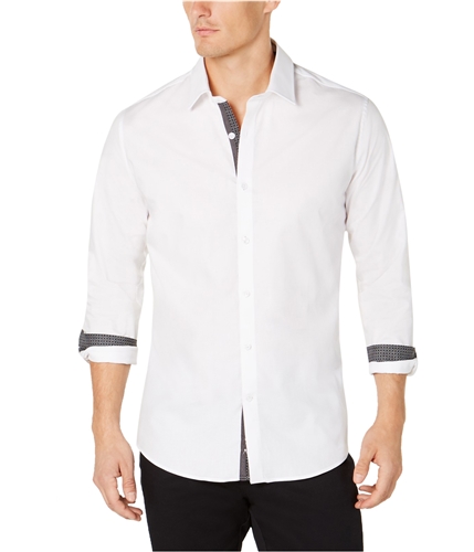 Ryan Seacrest Mens Contrast Trim Button Up Shirt whitesolid S