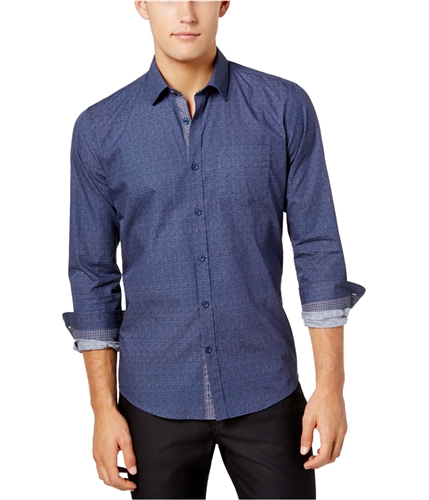 Ryan Seacrest Mens Woven Button Up Shirt bluechambray M