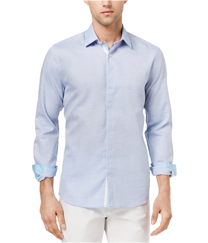 Ryan Seacrest Mens Heather Sport Button Up Shirt bluesolid S