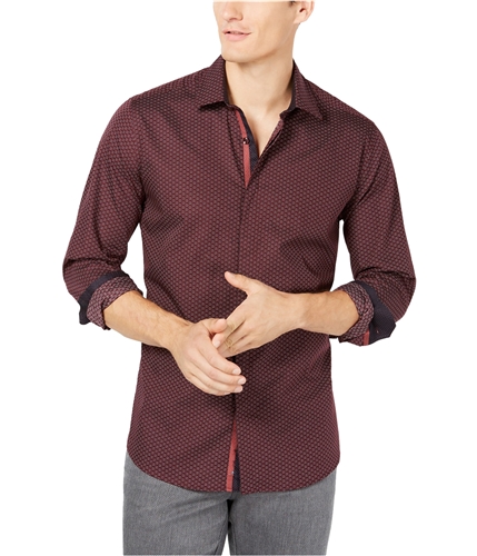 Ryan Seacrest Mens Tile Button Up Shirt darkredprint S