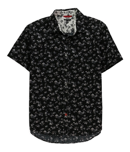 Sons of Intrigue Mens Floral Print Button Up Shirt black M