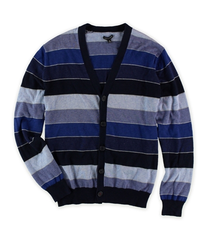 Sons of Intrigue Mens Colorblock Striped Cardigan Sweater navymulti S