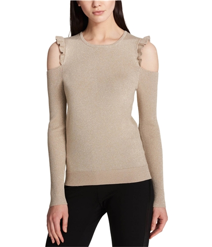 DKNY Womens Cold Shoulder Knit Sweater gld XS