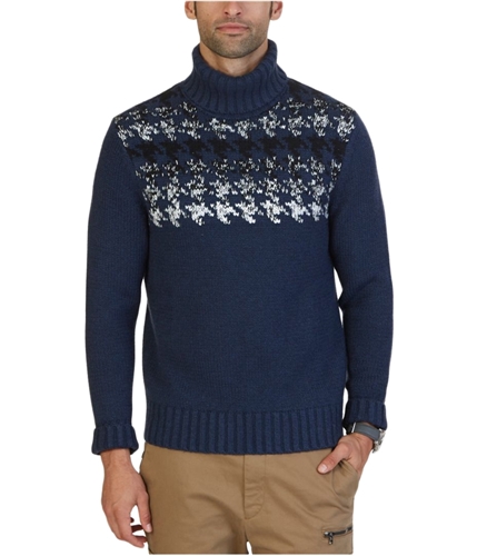 Nautica Mens Engineered Houndstooth Knit Sweater deepnavyheather M