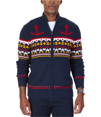Nautica Mens Anchor Fair Isle Cardigan Sweater truenavy S