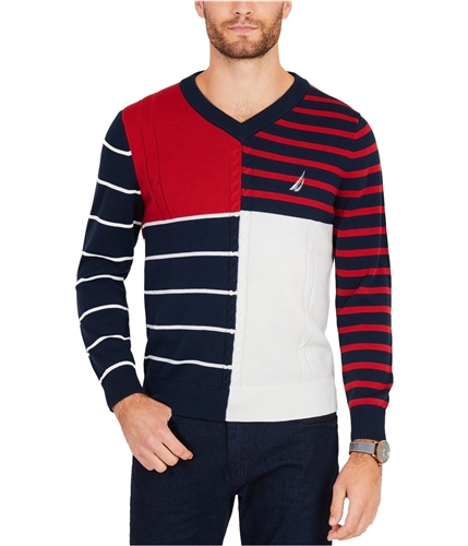 Nautica Mens Long Sleeve Patchwork Pullover Sweater darkblue XS