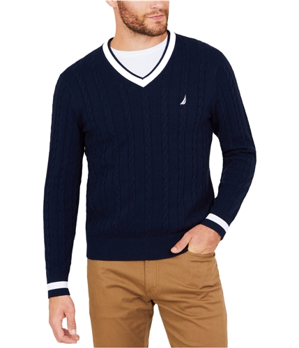 Nautica Mens Tipped Pullover Sweater darkblue XL