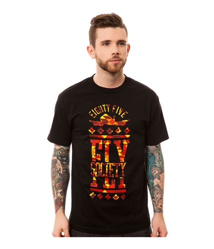 Fly Society Mens The Aztec Stack Graphic T-Shirt black S