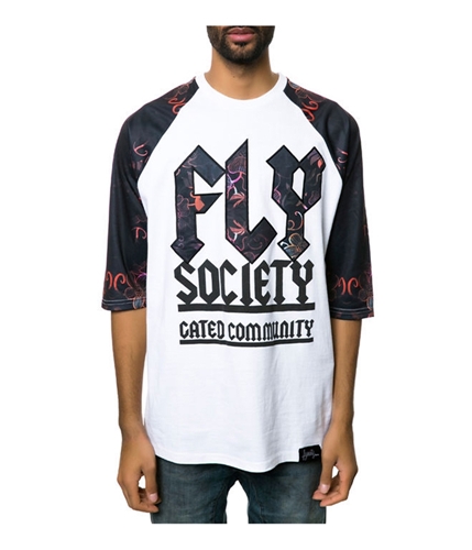 Fly Society Mens The Jersey Raglan Embellished T-Shirt white S
