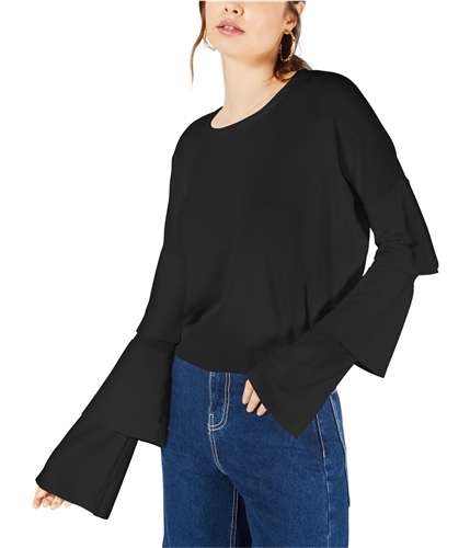 Sage The Label Womens Tiered-Sleeve Cropped Pullover Sweater black XS