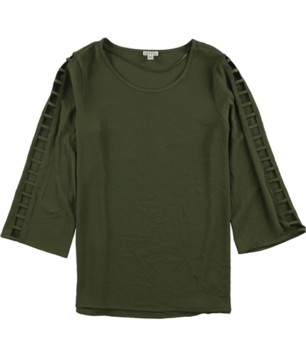 Spense Womens Laced Sleeve Pullover Blouse green M