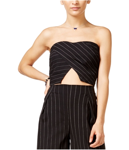 In Awe Of You Womens Pinstriped Strapless Halter Top Shirt black S
