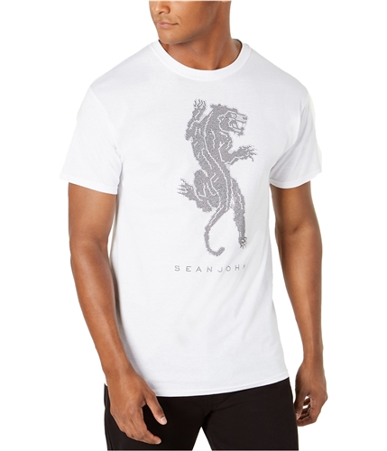Sean John Mens Crawling Panther Embellished T-Shirt white L