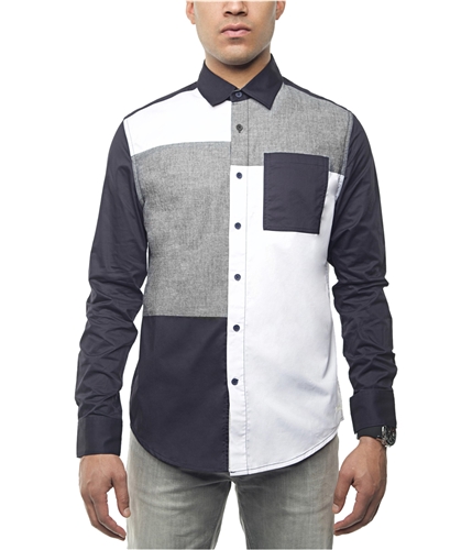 Sean John Mens Colorblocked Button Up Shirt brightwhite 2XL