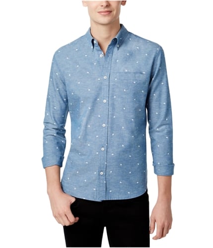 WHT SPACE Mens Printed Pocket Button Up Shirt chambray S