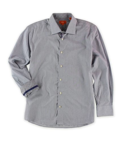 Tallia Mens Horizontal Striped Button Up Dress Shirt blue L