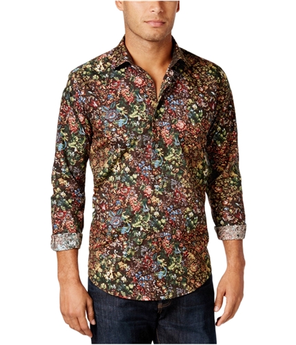 Tallia Mens Floral Button Up Shirt brownfloral XL
