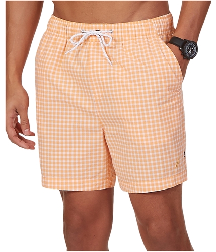 Nautica Mens Checkered Swim Bottom Board Shorts orangesrbet XL
