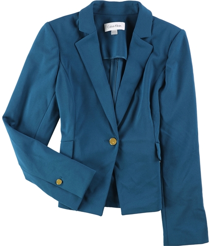 Calvin Klein Womens Crepe One Button Blazer Jacket cypressblue 6P